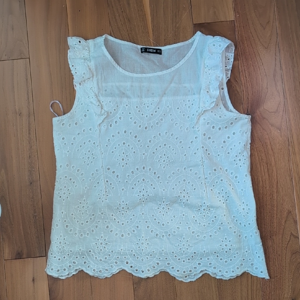 Shein White Eyelet Ruffle Sleeve Blouse